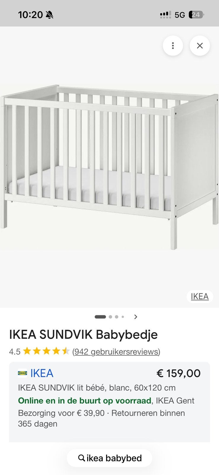 Babybed Ikea wit, Ophalen, Gebruikt, Eenpersoons, 190 cm of minder