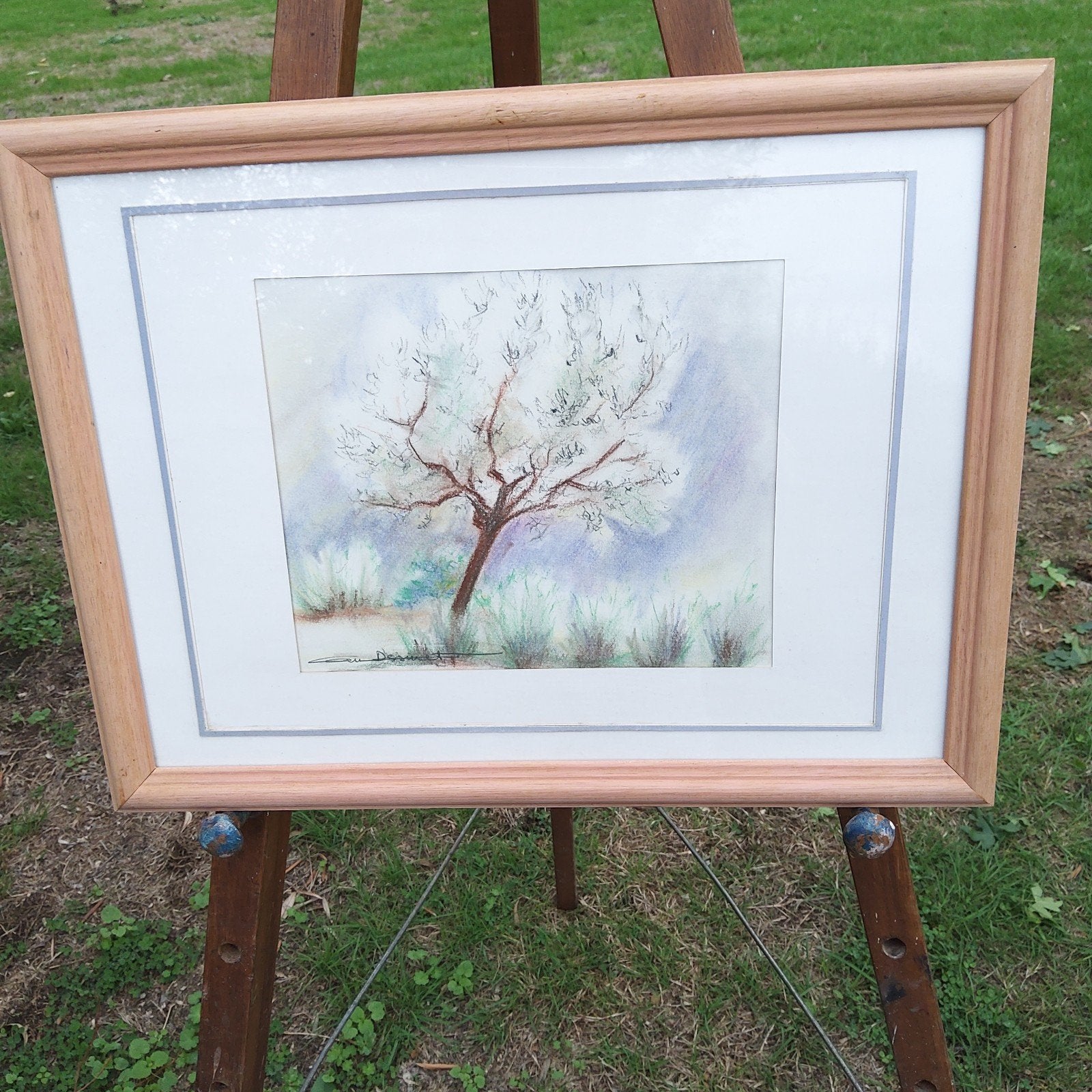 Origineel kunstwerk. Pastel. ingelijst 41 x 31 cm, Enlèvement ou Envoi, Passe-partout, Aquarelle