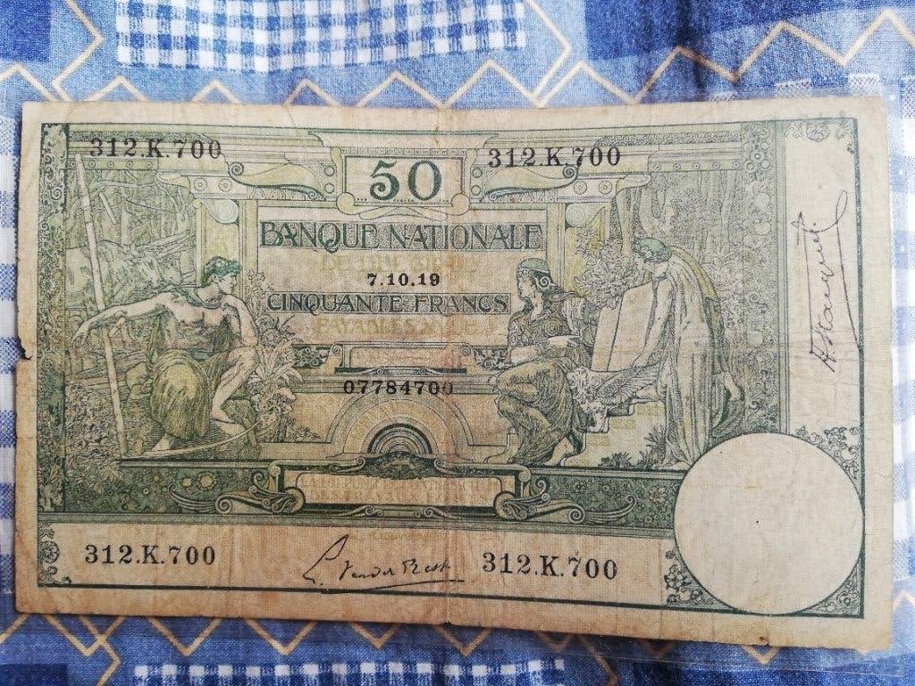 50 francs belges de 1919, Timbres & Monnaies, Billets de banque | Belgique, Envoi