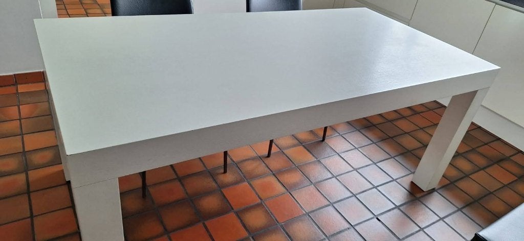 Witte houten keukentafel, Huis en Inrichting, Ophalen, Gebruikt, 50 tot 100 cm, Vijf personen of meer