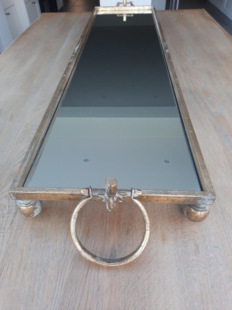 Decoratief dienblad met spiegel., Huis en Inrichting, Woonaccessoires | Dienbladen, Ophalen, Zo goed als nieuw, Rechthoekig, Metaal