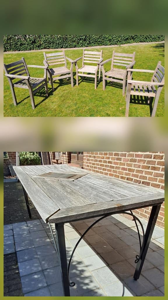 Outdoor Tuin Tafel + 5 Stoelen ( Hardhout ), Tuin en Terras, Ophalen, Gebruikt, Hout