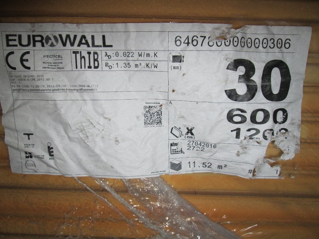 Eurowall Isolatie dikte 3 cm, Bricolage & Construction, Isolation & Étanchéité, Enlèvement, Mousse rigide (PIR), Moins de 4 cm