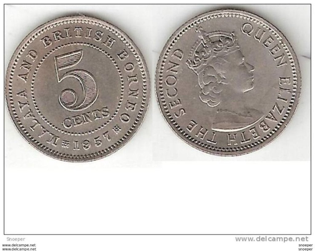 malaya & britisch borneo 5 cents 1957 km 1 unc  act val 25$, Timbres & Monnaies, Monnaies | Asie, Envoi, Asie du Sud Est, Monnaie en vrac