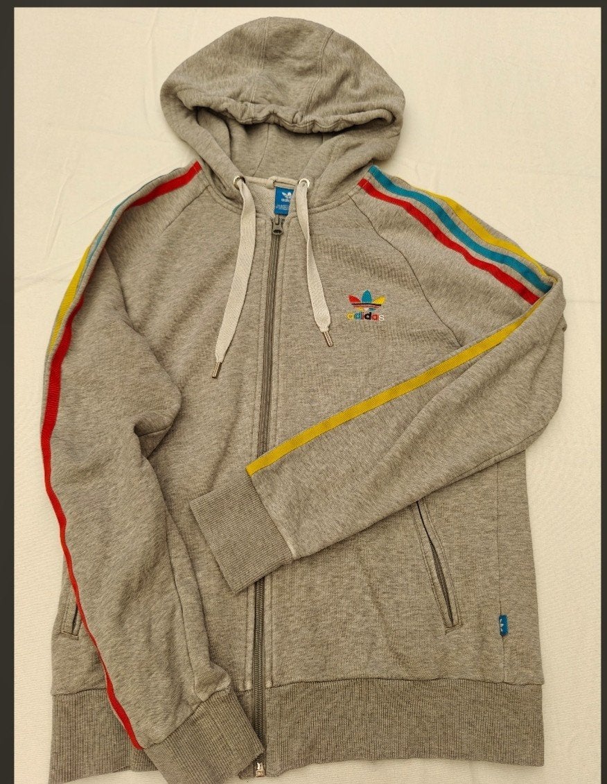 Hoodie adidas Originals rétro multicolore – Gris – Taille L, Gris, Enlèvement ou Envoi, Comme neuf, Adidas