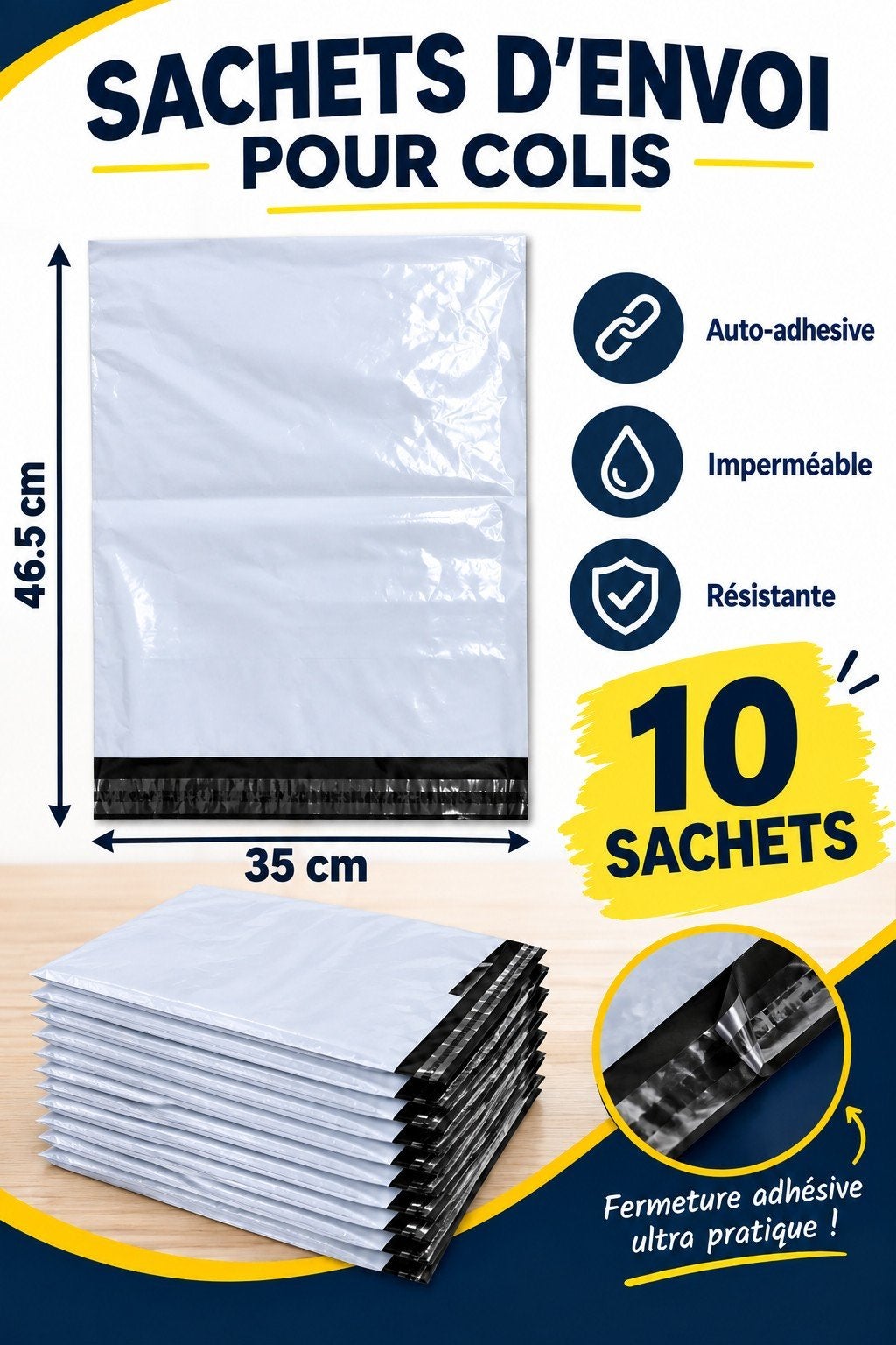 10 sachets d'envoi pour colis 46,5cm x 35cm, Diversen, Ophalen of Verzenden, Nieuw