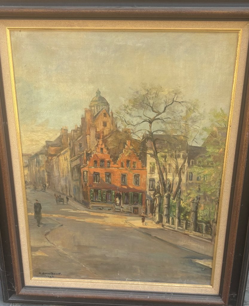 HST- Hubert Op De Beeck - Petit Sablon et rue aux Laines, Enlèvement, Encadré, Toile