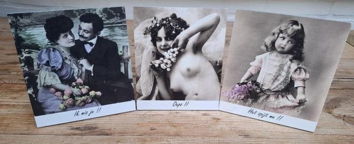 Nostalgische afbeeldingen op kunststof lijstjes, Huis en Inrichting, Woonaccessoires | Schilderijen, Tekeningen en Foto's, Minder dan 50 cm