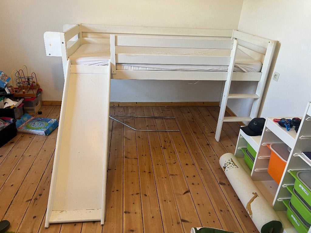 lit superposé avec toboggan sur le thème de la savane 90X200, Enlèvement ou Envoi, Utilisé, Lit mezzanine