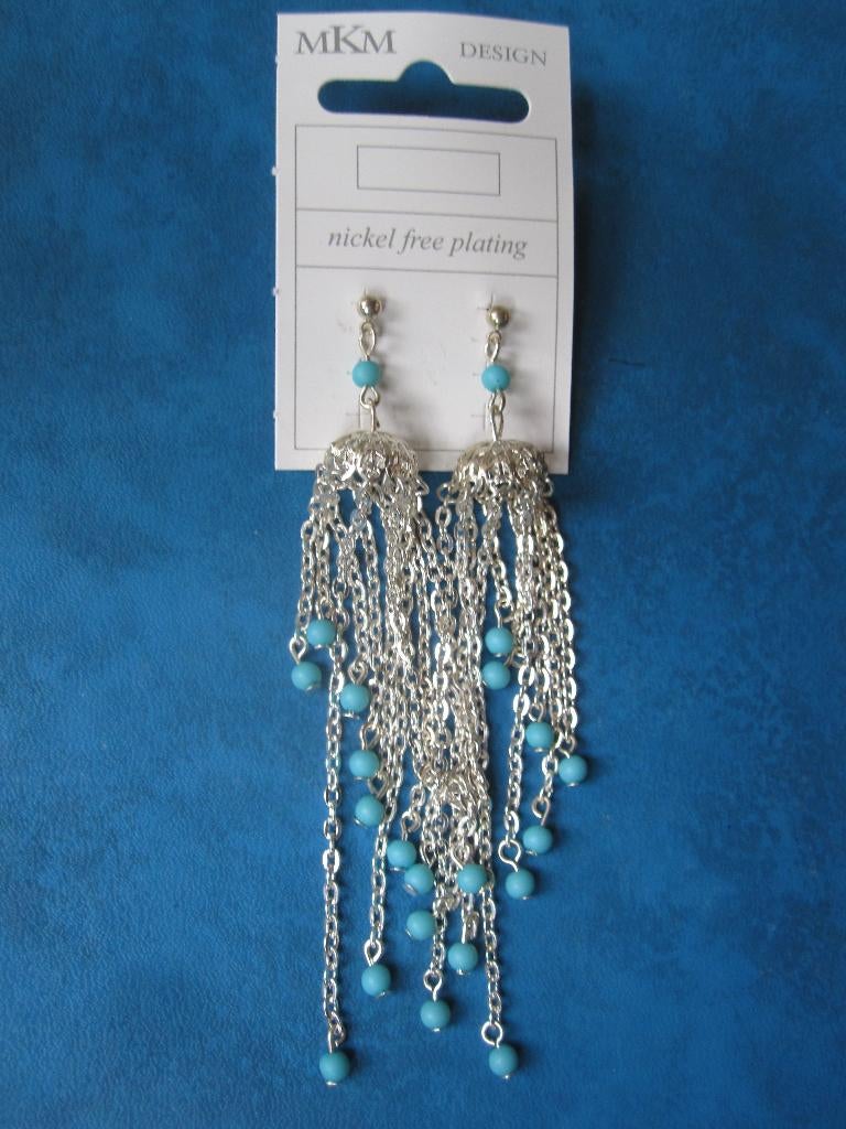 Boucle d'oreille 3D argentée avec perles bleues (NOUVEAU), Bijoux, Sacs & Beauté, Boucles d'oreilles, Neuf, Enlèvement ou Envoi