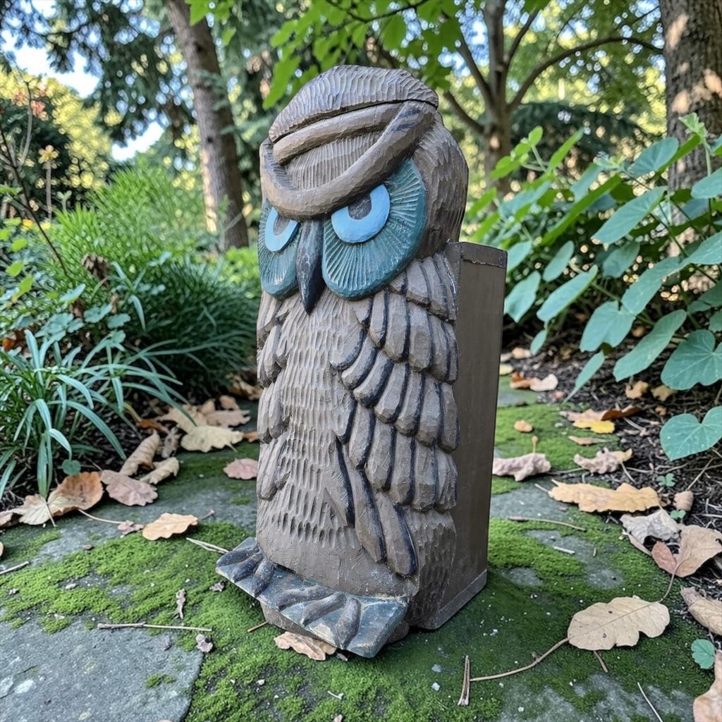 Vintage houten beeld / uil, Tuin en Terras, Ophalen, Gebruikt, Hout