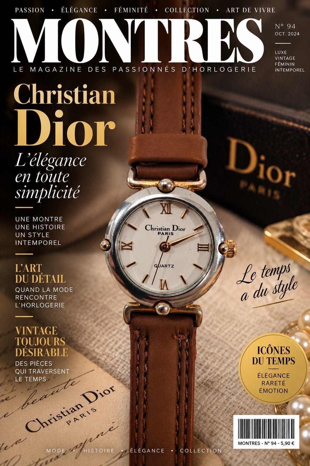 Montre Christian Dior Paris Vintage Quartz Femme Cuir Marron, Enlèvement ou Envoi, Argent, Montre-bracelet, Cuir