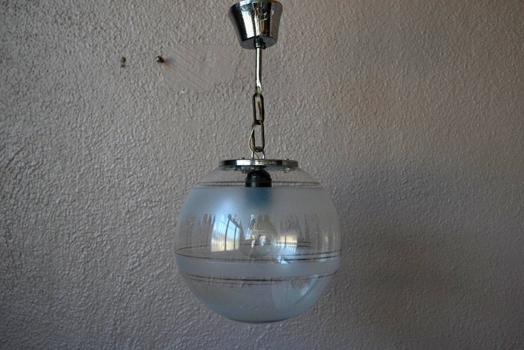 Suspension globe verre soufflé Space Age années 60 chromé, Autres culots, Verre, Vintage, Enlèvement