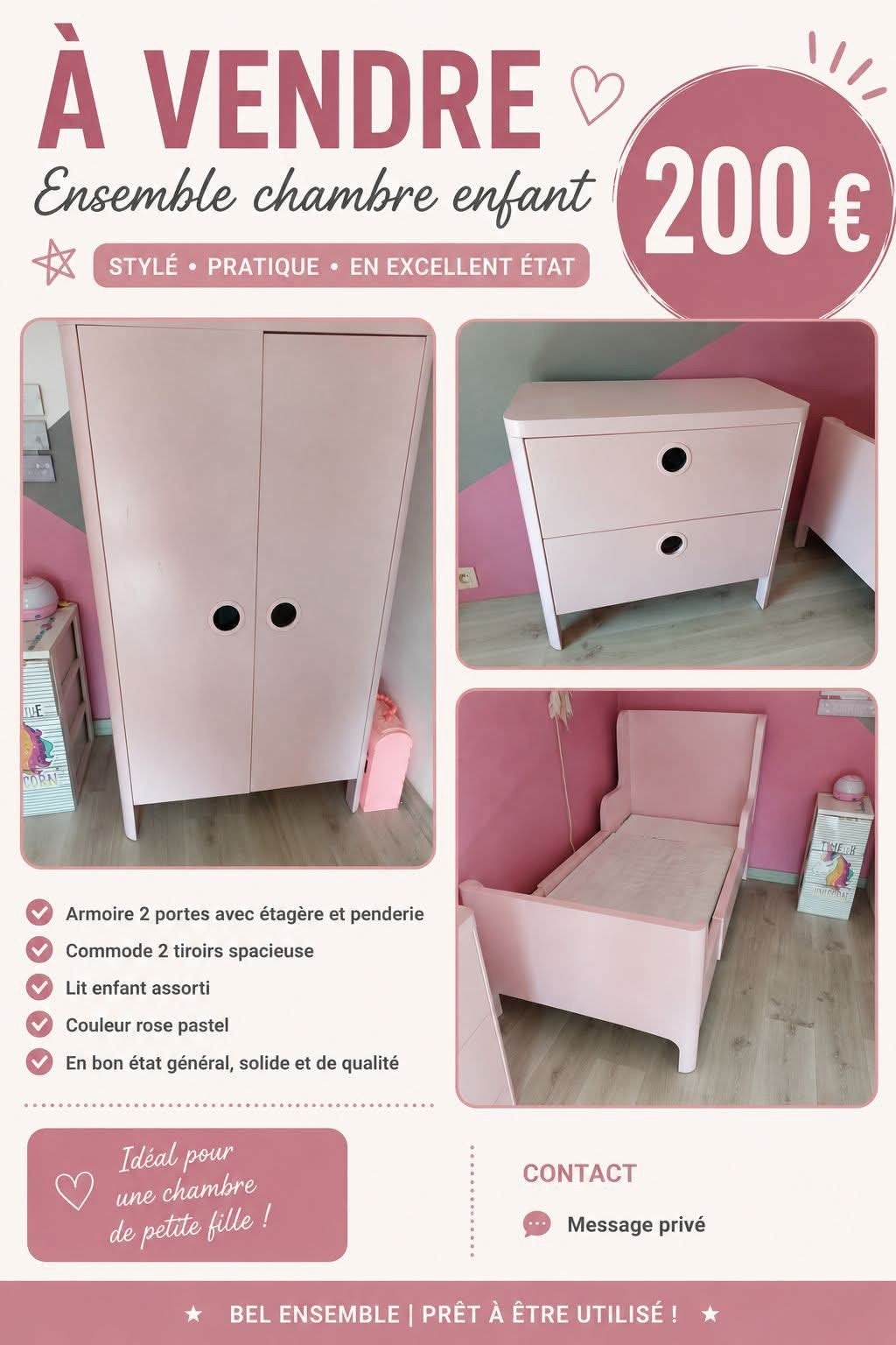 Chambre fille Ikea, Rose, Lot de plusieurs pièces, Enlèvement, Autres types