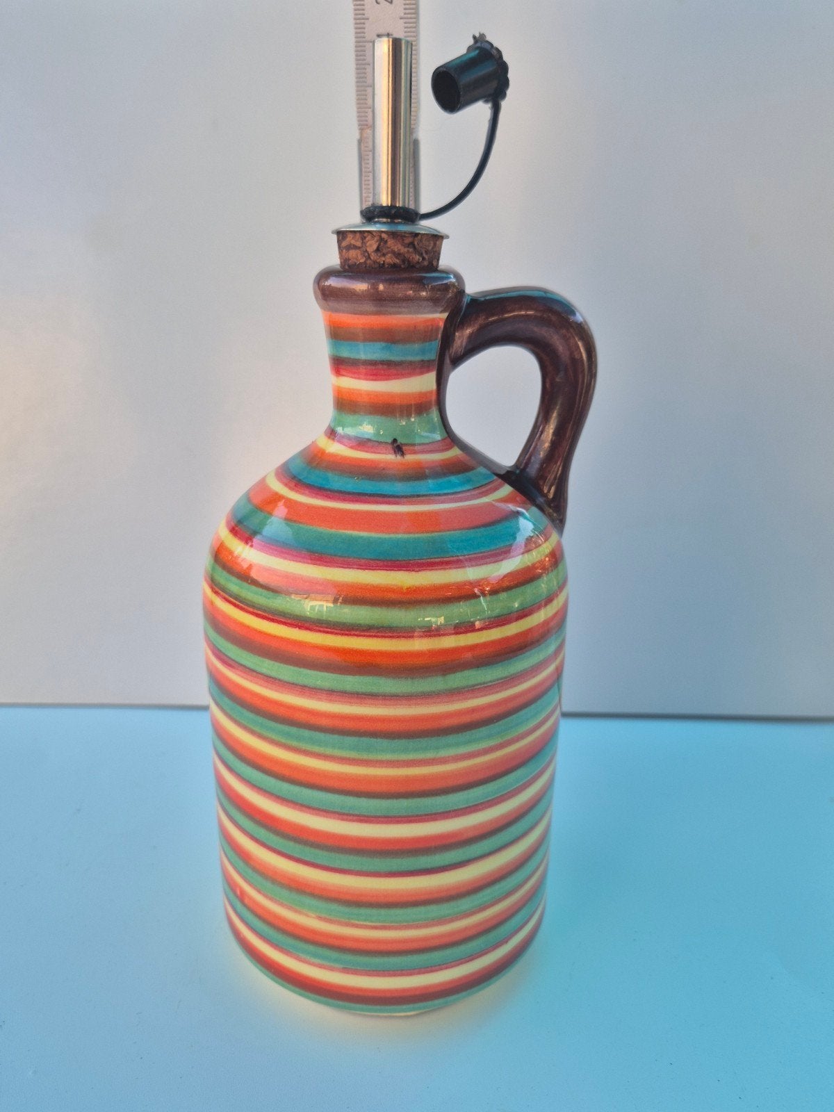 Vintage retro keramische olie-/azijnfles met schenkdop – kle, Huis en Inrichting, Keuken | Servies, Ophalen of Verzenden