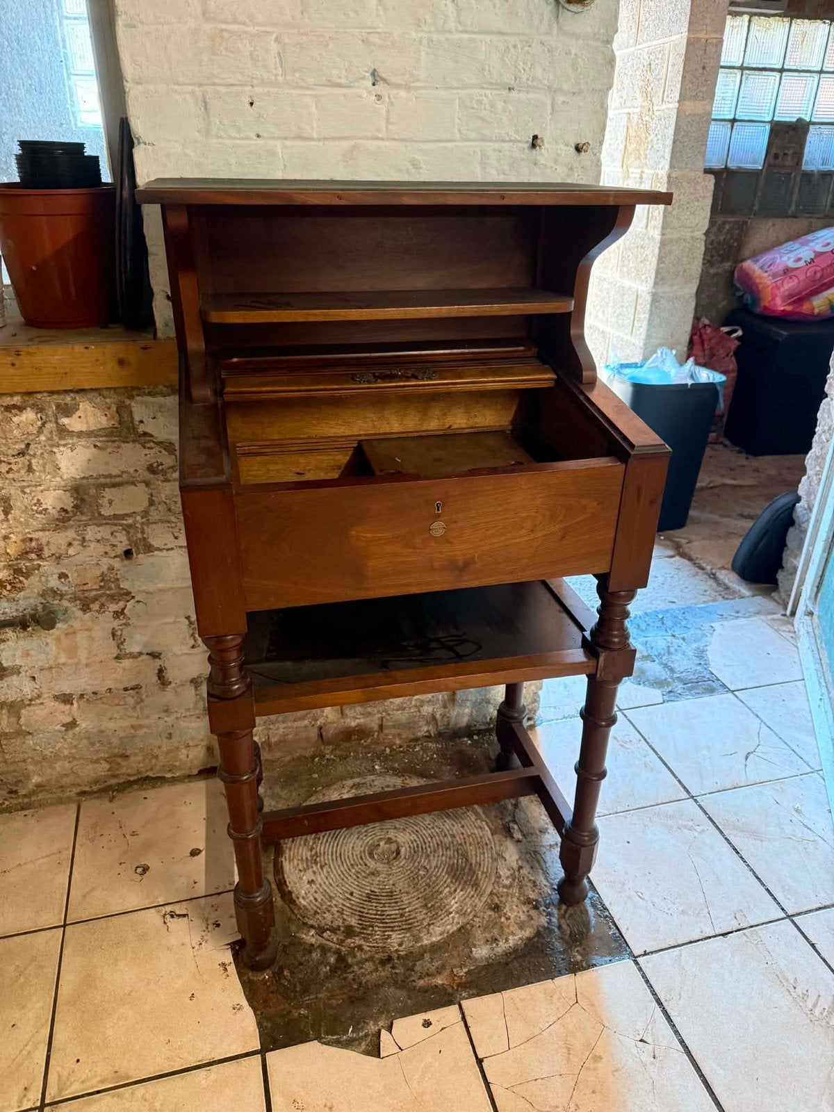 Ancien secrétaire à rideau – meuble de bureau vintage, Maison & Meubles, Enlèvement, Utilisé