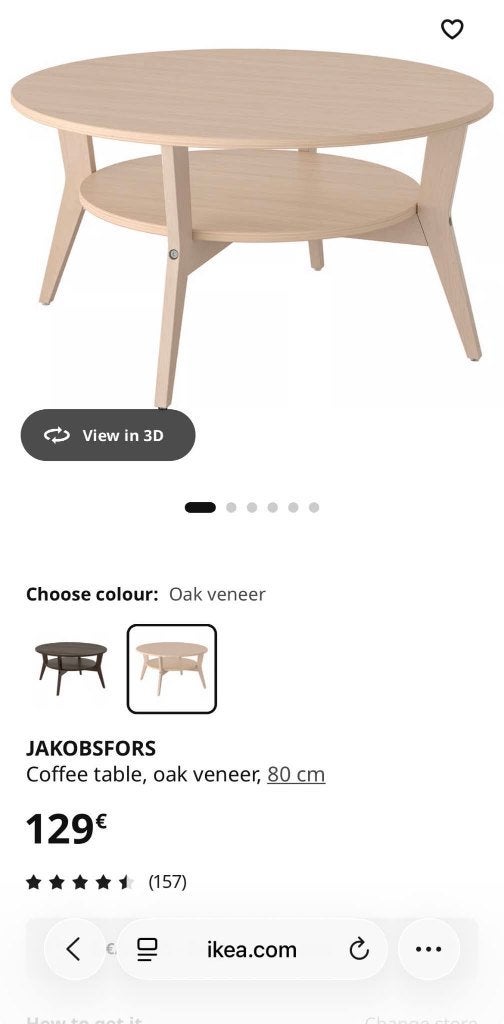 Salontafel IKEA JAKOBSFORS 80cm, Huis en Inrichting, Ophalen, 50 tot 100 cm, Rond, 50 tot 100 cm
