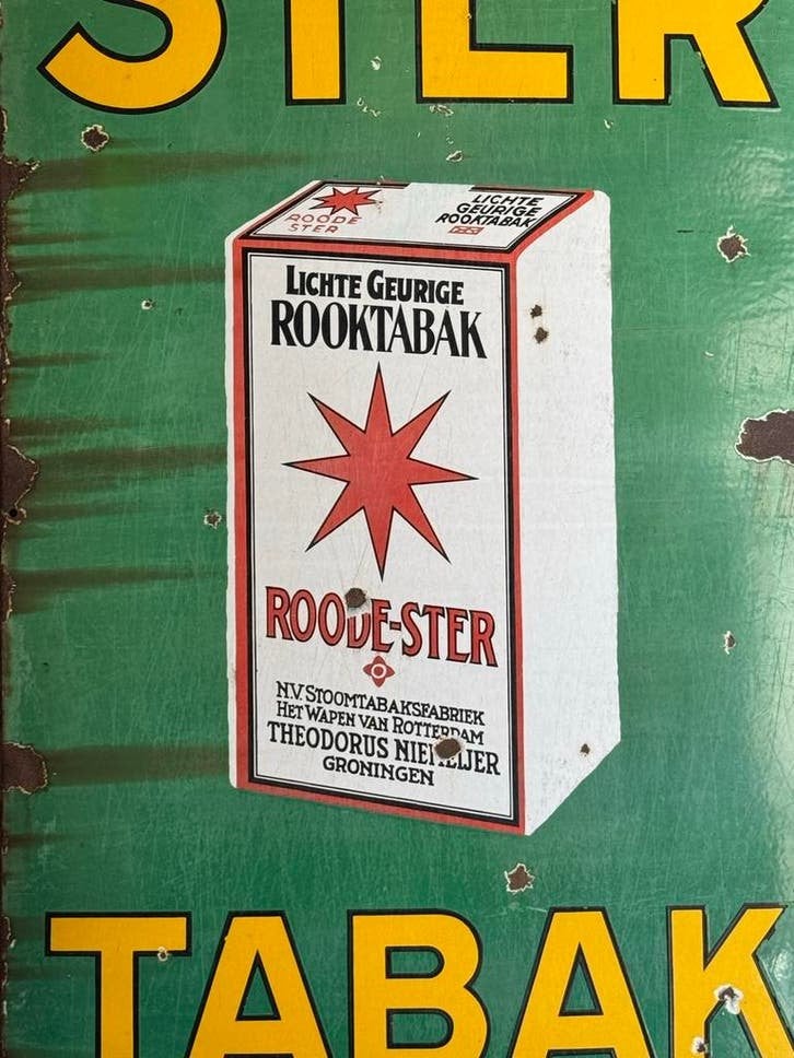 Vintage Emaille Reclamebord Roode Ster Tabak, Antiquités & Art, Antiquités | Email