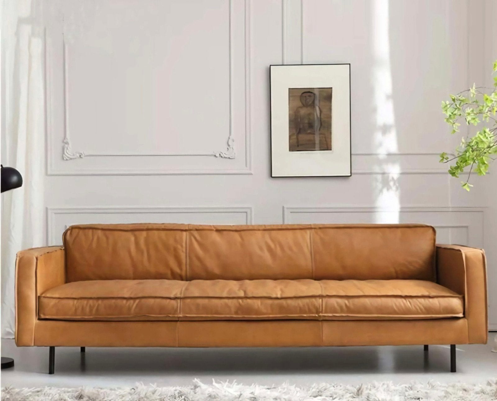 Bank - Gordon - Leer - Cognac - 4-zits, Ophalen, Leer