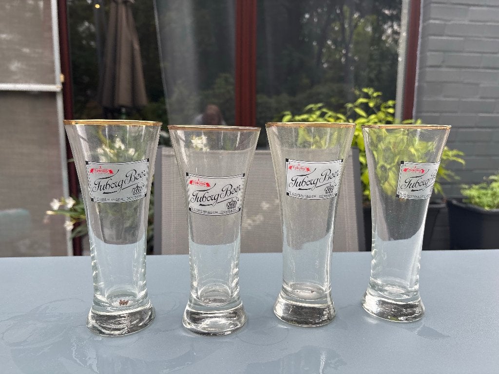 4 verres à bière vintage Tuborg, Enlèvement ou Envoi, Comme neuf, Verre ou Verres