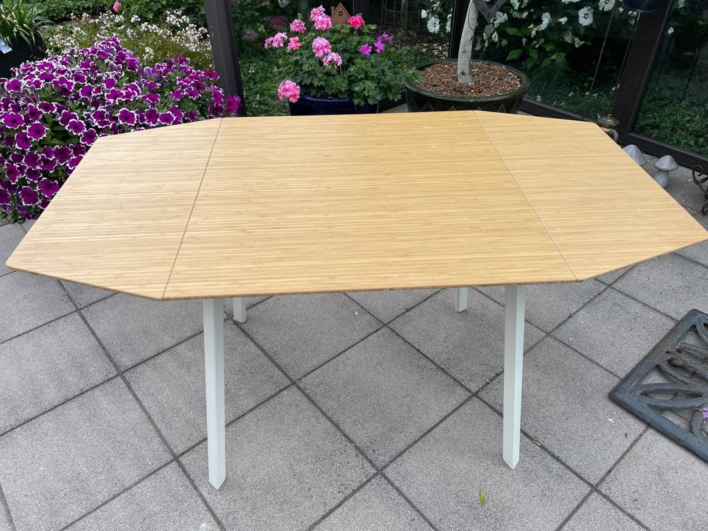 Verstelbare bamboe tafel, Huis en Inrichting, Tafels | Bijzettafels, Ophalen, Zo goed als nieuw, 75 cm of meer, 60 cm of meer