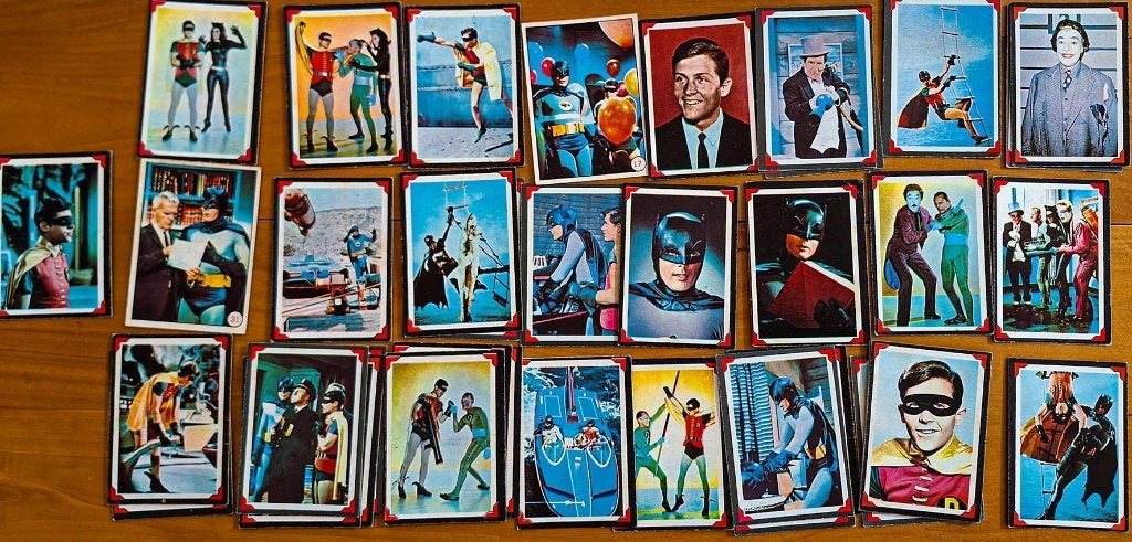 Vintage Batman trading cards uit 1966, Ophalen of Verzenden, Gebruikt, Meerdere plaatjes