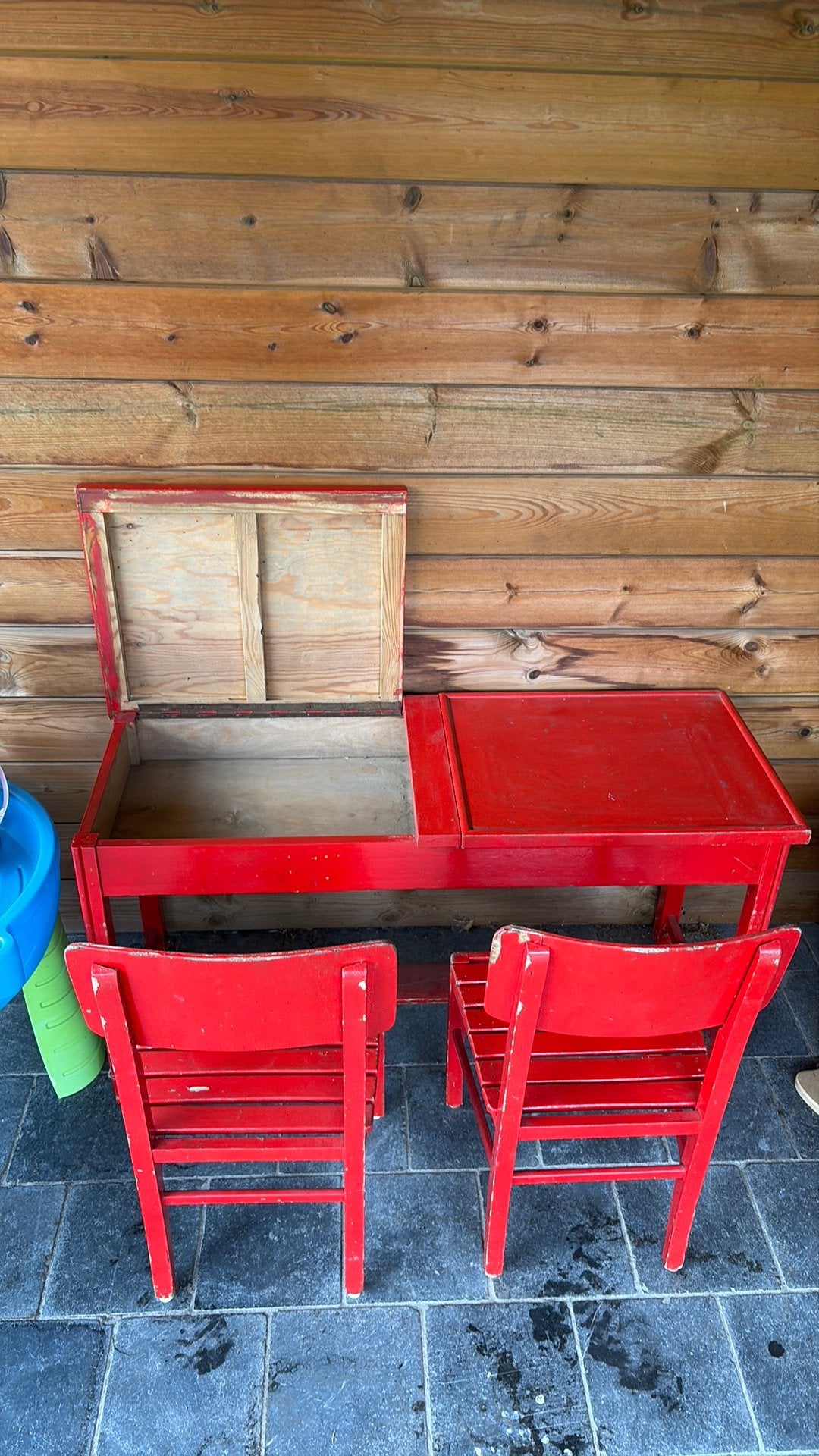 Rode schoolbank, Ophalen, Gebruikt, Hout