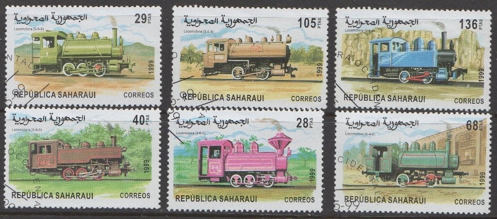 Arabische Democratische Republiek Sahara - Stoomlocomotieven, Timbres & Monnaies, Timbres | Afrique, Enlèvement ou Envoi, Affranchi