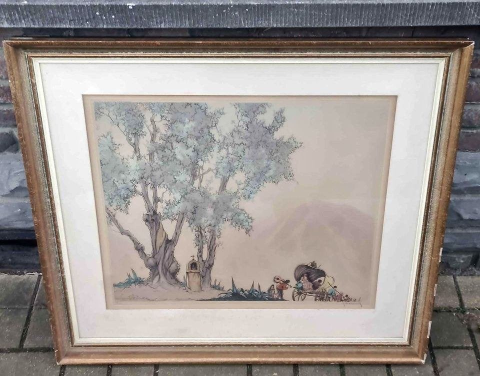 Gravure calvaire signe Roger hebbelinck, Enlèvement, Gravure
