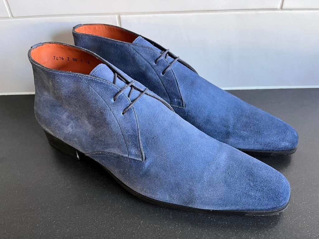 Santoni herenschoenen maat 10 / 44 F weinig gedragen, Enlèvement ou Envoi, Chaussures à lacets, Comme neuf, Bleu