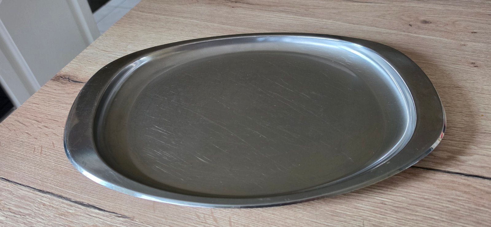 Schaal in rvs (inox) 41 cm op 28 cm, Antiek en Kunst, Ophalen of Verzenden