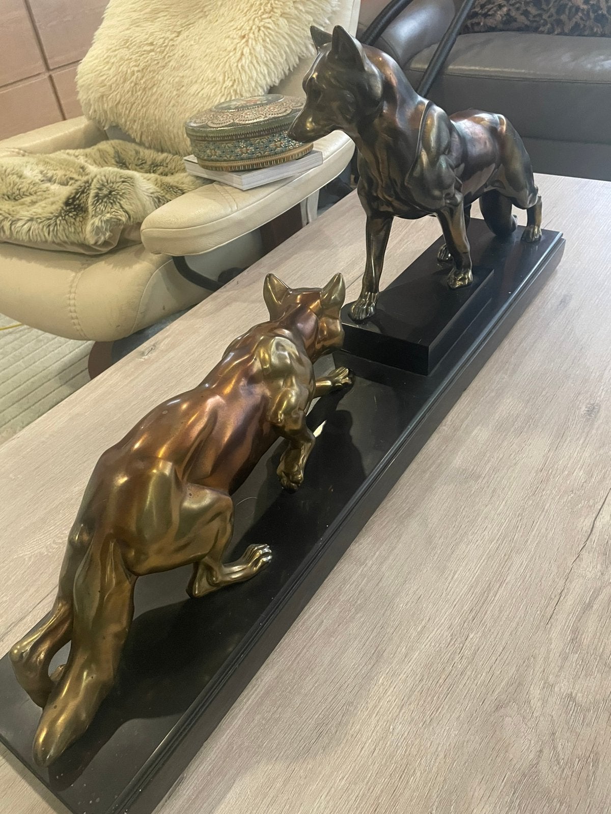 Prachtige bronzen wolfentafereel !!1950 vintage!!, Ophalen, Brons