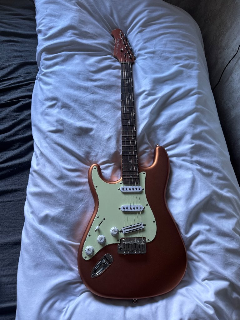 Harley Benton st firemist 25th linkshandig, Ophalen, Gebruikt, Solid body, Overige merken