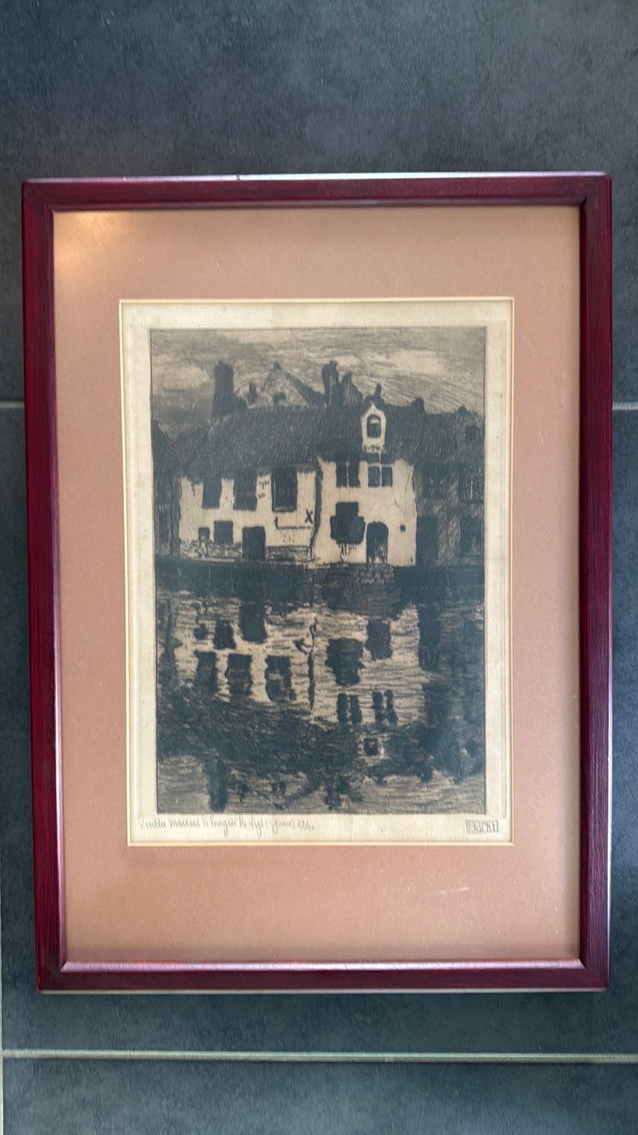 F.Pycke - Vieilles maisons le long de la lys, Enlèvement, Signé