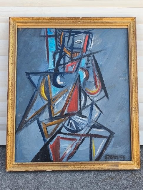 Huile sur panneau signe rem 55, Antiquités & Art, Enlèvement ou Envoi, Panneau