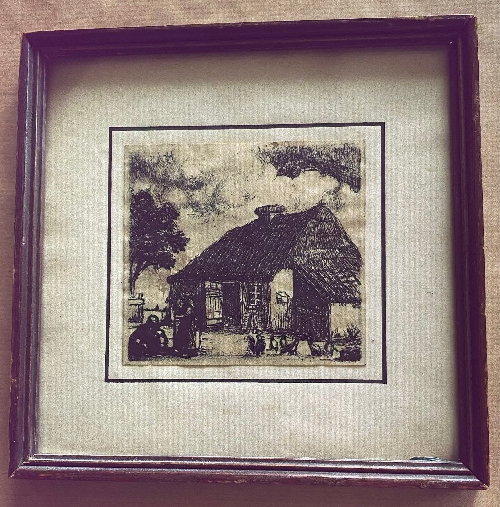 Jacob Smits (1855-1928) – Prent – ‘Gehucht in de Kempen’, Antiek en Kunst, Ingelijst, Ophalen of Verzenden, Landschappen, Overige techniek