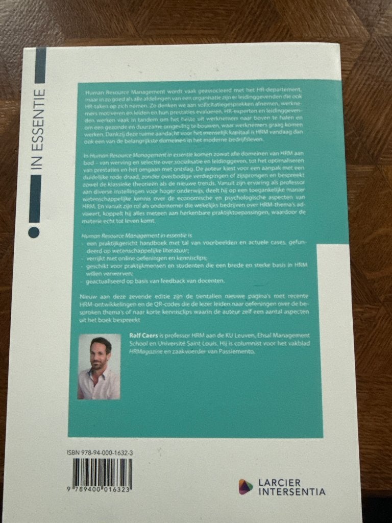 Human Resource Management in essentie, Boeken, Ophalen of Verzenden, Gelezen, Hogeschool, Lancier Intersentia