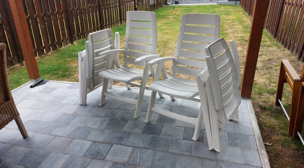 4 chaises de jardin réglables à vendre, Jardin & Terrasse, Chaises de jardin, Enlèvement, Comme neuf, Plastique, Ajustable