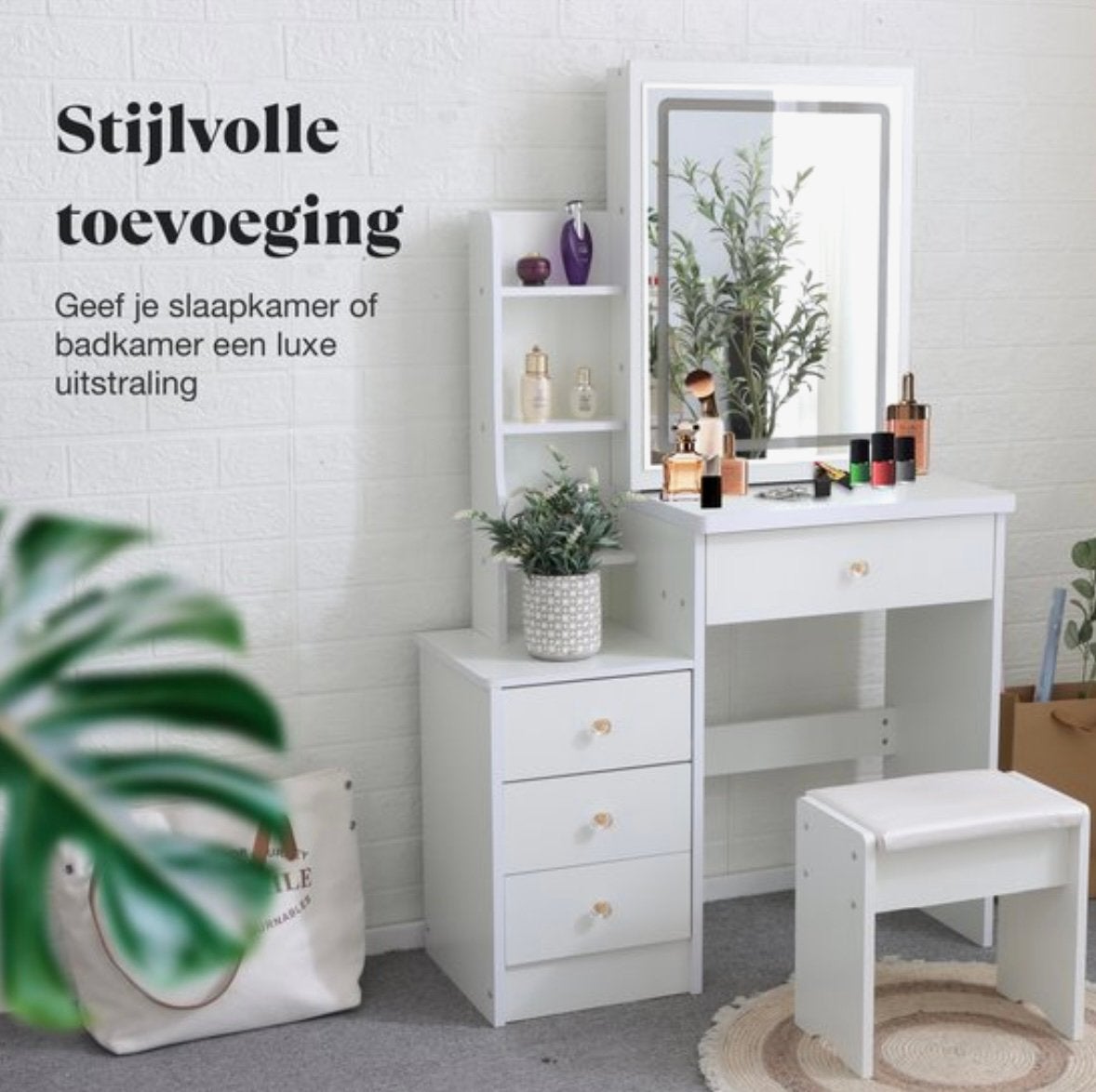 Make up kastje met spiegel en ledlicht, Ophalen, Met lades, Hout, Zo goed als nieuw