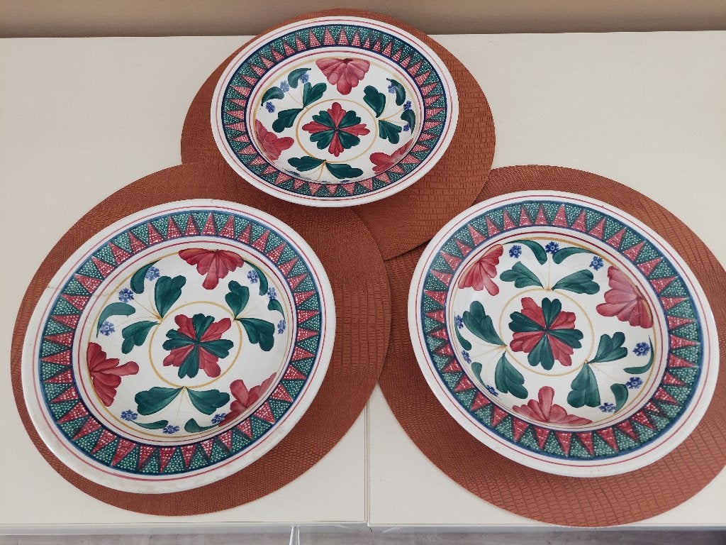 3x Antieke Borden Nimy België – Kleurrijk Bloemdecor, Ophalen