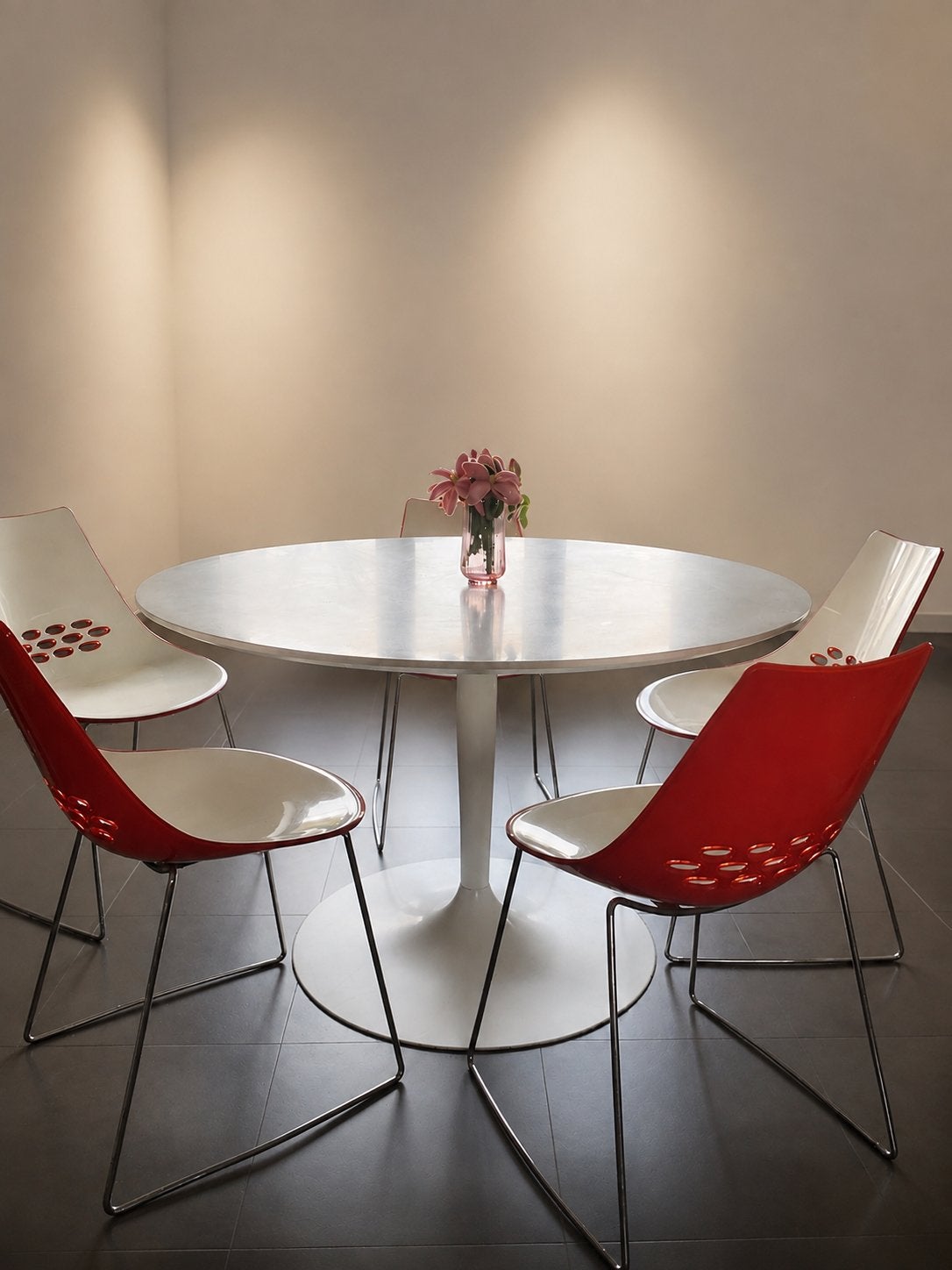 Set van 5 design eetkamerstoelen, Ophalen, Gebruikt, Wit, Vijf, Zes of meer stoelen