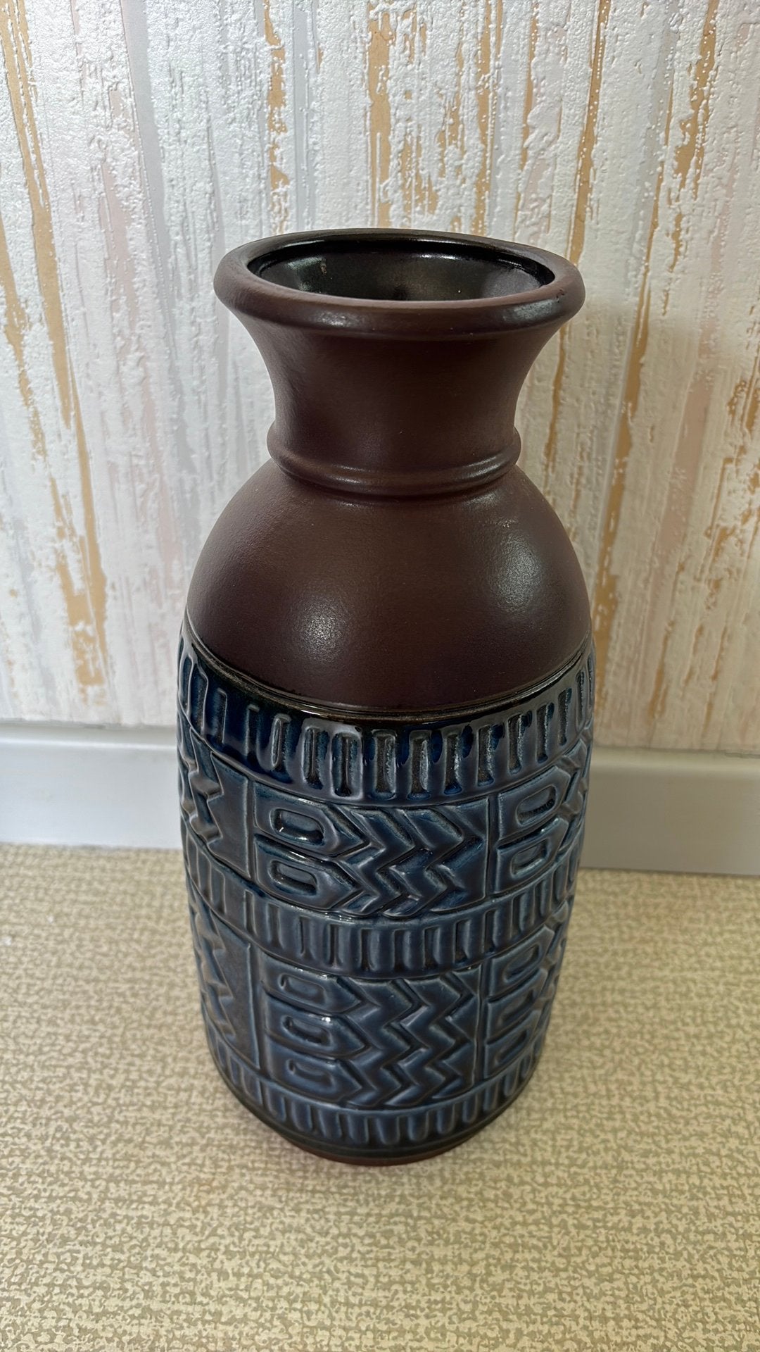 Vintage Duitse keramische vaas, jaren ‘60-‘70, Zo goed als nieuw, Steen/keramiek, Ophalen, 31 cm