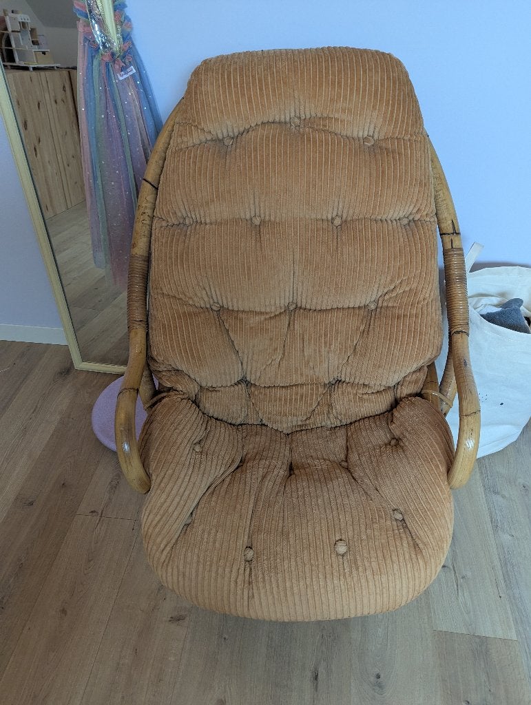 Vintage rotan loungezetel, Osier ou Rotin, Brun, Enlèvement, Utilisé
