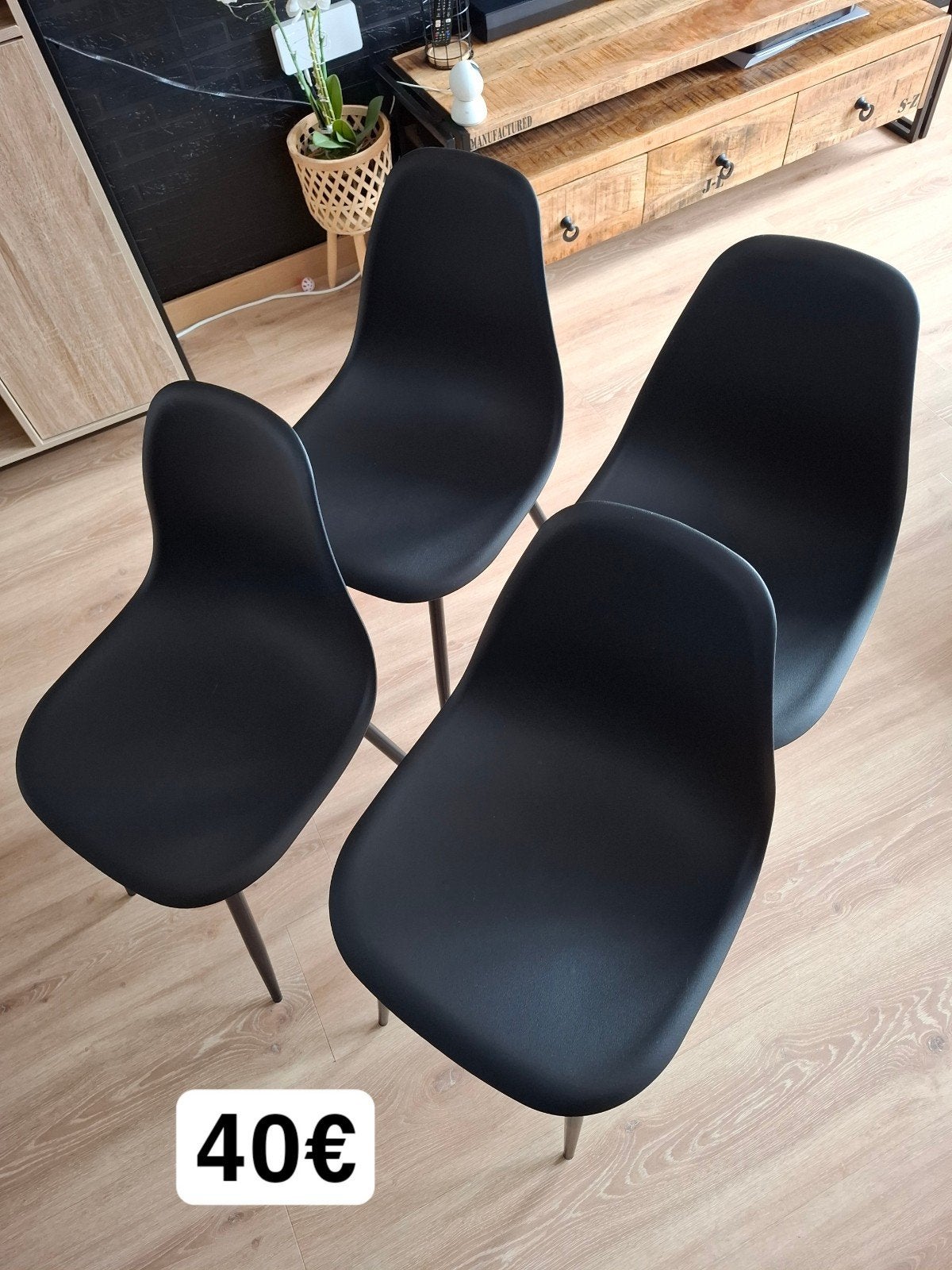 4 chaises noires, Huis en Inrichting, Stoelen, Zo goed als nieuw, Vier, Metaal, Zwart, Ophalen