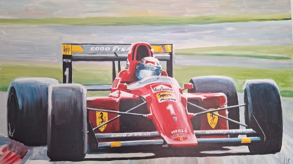 schilderij Ferrari F1 ALAIN PROST, Antiek en Kunst, Ophalen, Gesigneerd