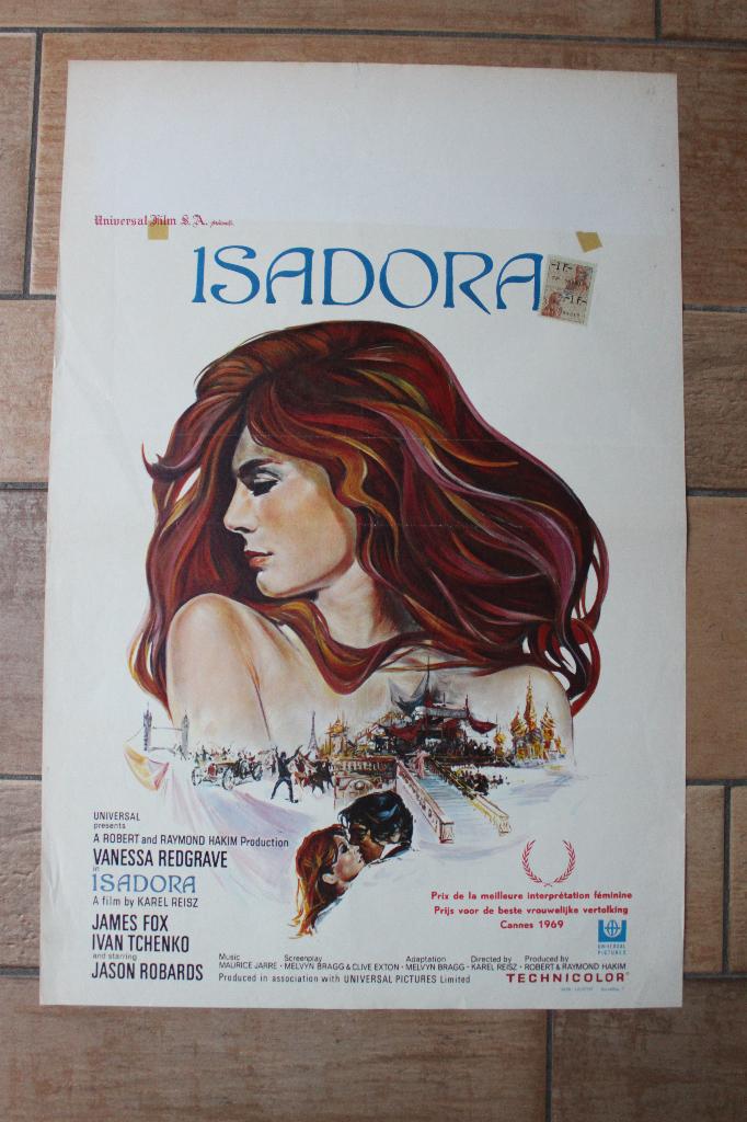 filmaffiche Isadora 1968 Vanessa Redgrave filmposter, Enlèvement ou Envoi, Rectangulaire vertical, A1 jusqu'à A3, Comme neuf