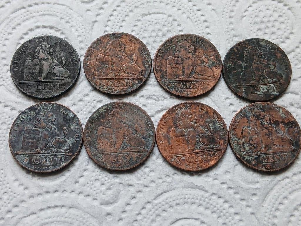 België - Leopold I - 5 cent - 8 munten, Ophalen of Verzenden