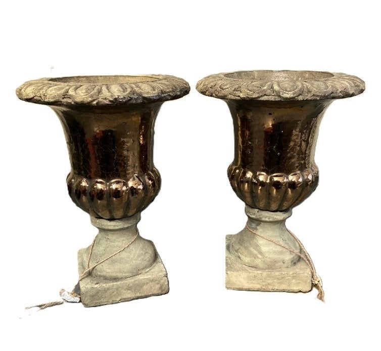 KELKVAAS OP VOET BETON GOUD-BRONS 29 CM, 29 cm, Handgemaakt, Nieuw, Ophalen of Verzenden
