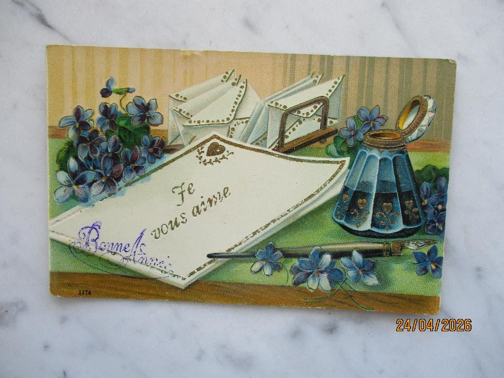 ik heb je lief briefpapier envelop pen inktpot 1912, Verzamelen, Verzenden, Voor 1920, Gelopen, Feest(dag)
