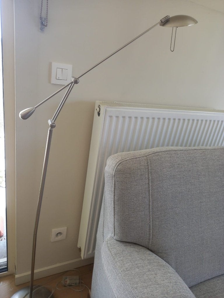 Staande leeslamp, zilverkleurig, Huis en Inrichting, Ophalen, Gebruikt, Kunststof, 100 tot 150 cm